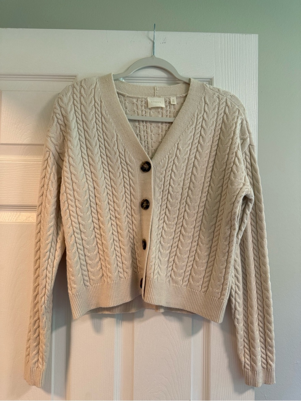 Cyrus Cream Cable-Knit Button Front Cardigan
